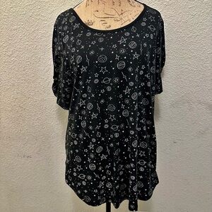 Black Cosmic Print Short Sleeve Top